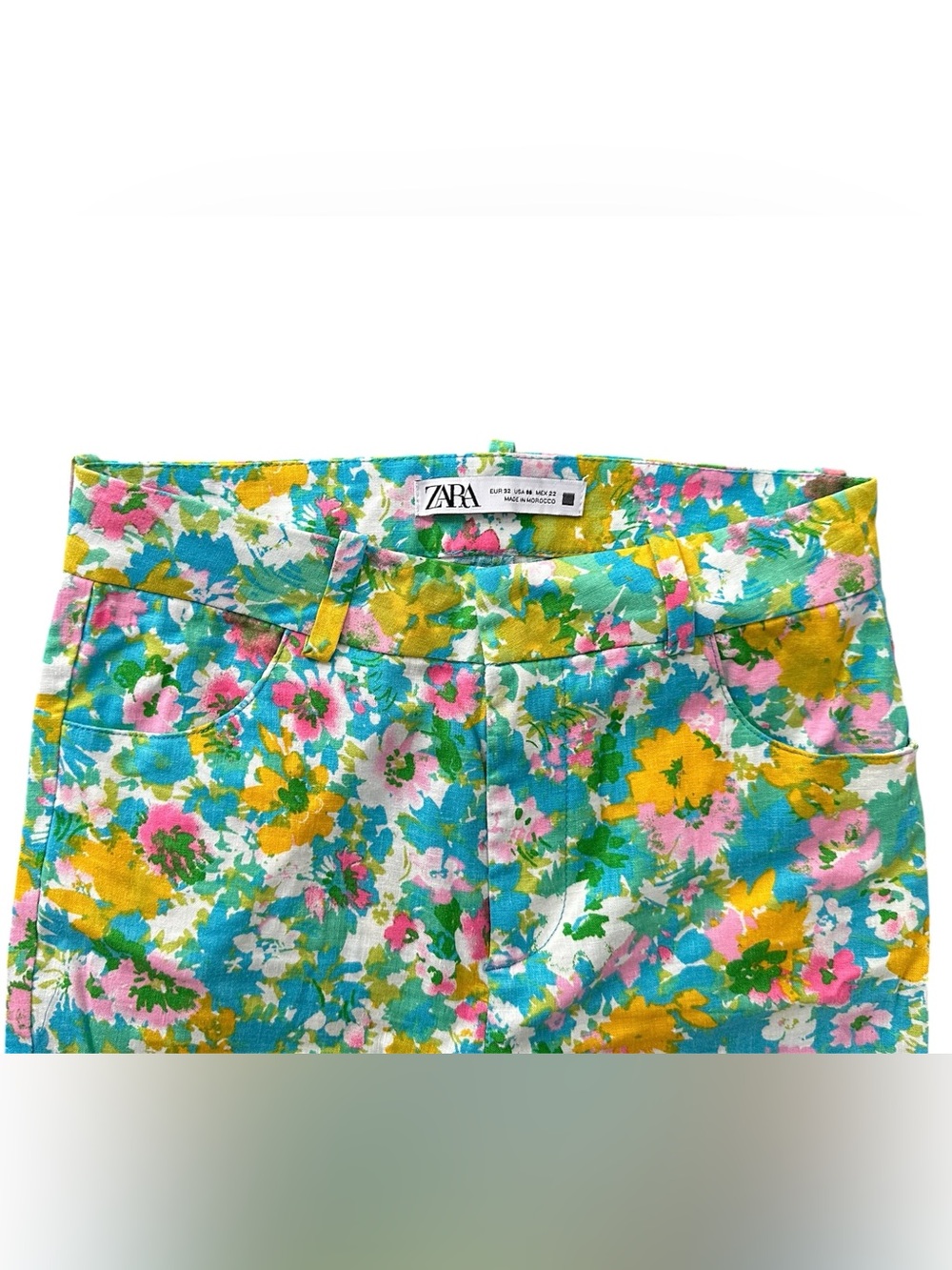 Zara Women's Size 00 Floral Linen Blend Mini Flare Trouser Pants Cropped, NWOT - Picture 4 of 5